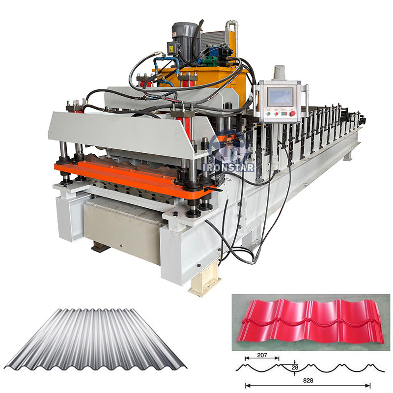 “836 Wave Panel 828 Roof Tile Double Layer Roll Forming Machine With Flying Cutting Double Layer 836 Corrugated Sheet 828 Glazed Tile Making Roll Forming Machine For Construction ”